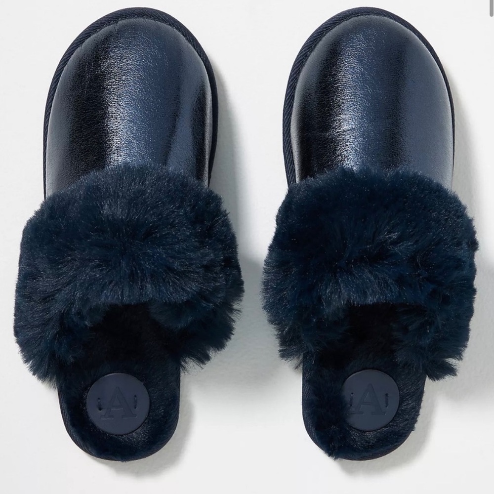 Anthropologie Navy Metallic Slippers
